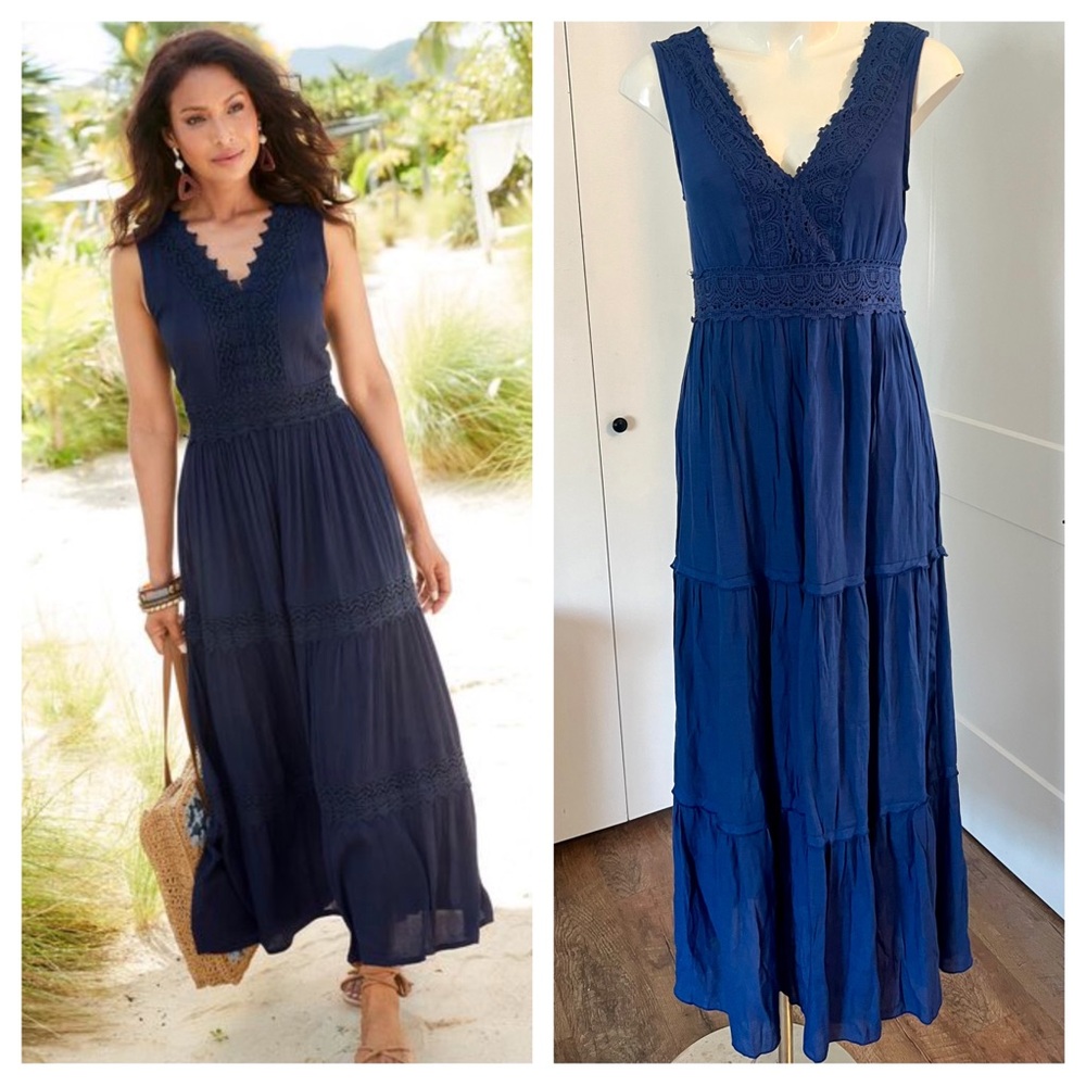 Rebellion Again Elegant Boho Navy Blue Maxi Dress Size Medium